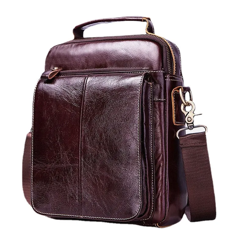 Men Genuine Leather Retro Multifunction Multi-pockets Multi-Layers Crossbody Bag