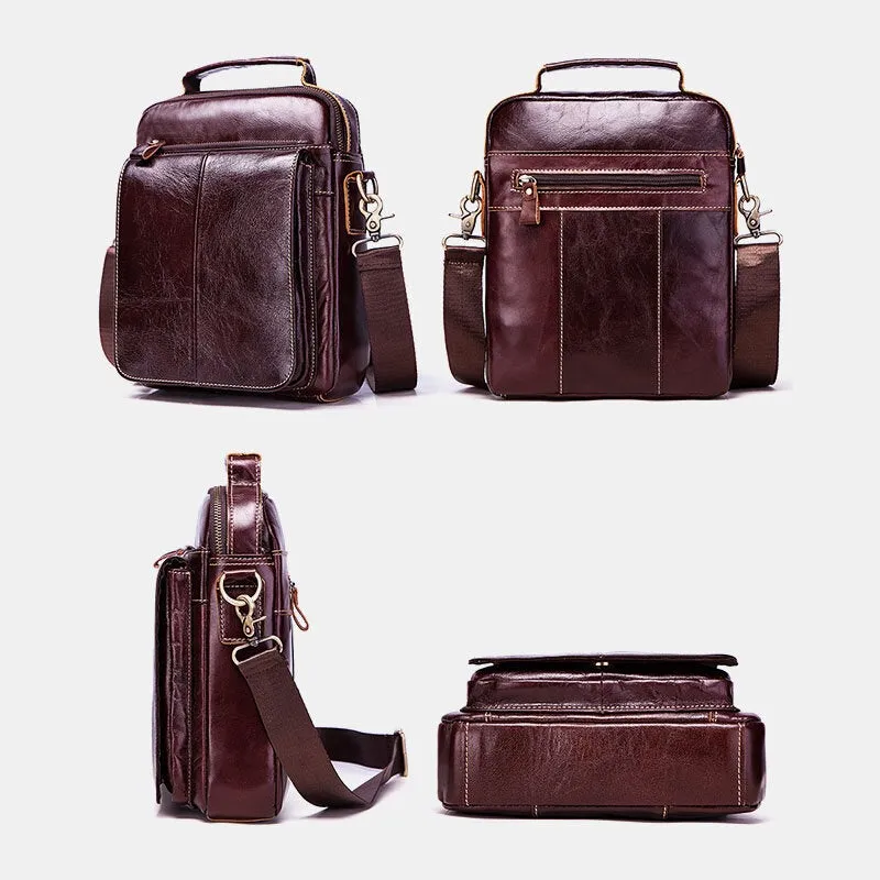 Men Genuine Leather Retro Multifunction Multi-pockets Multi-Layers Crossbody Bag