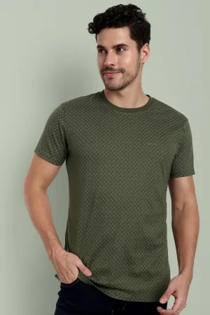 Men Military Olive Round Neck T-Shirt