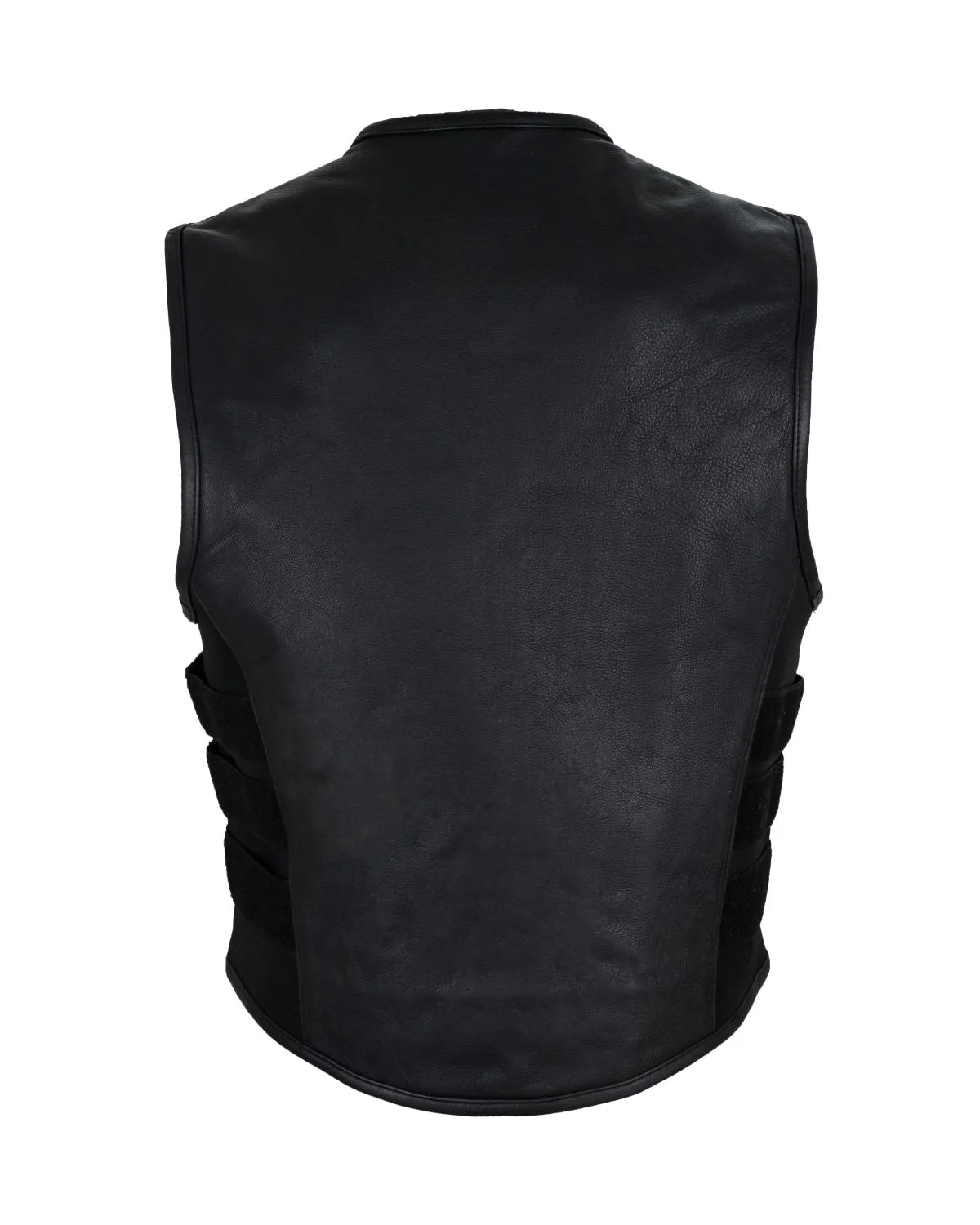 Men's Black Leather Bullet Proof Replica Vest with 3 Straps on sides