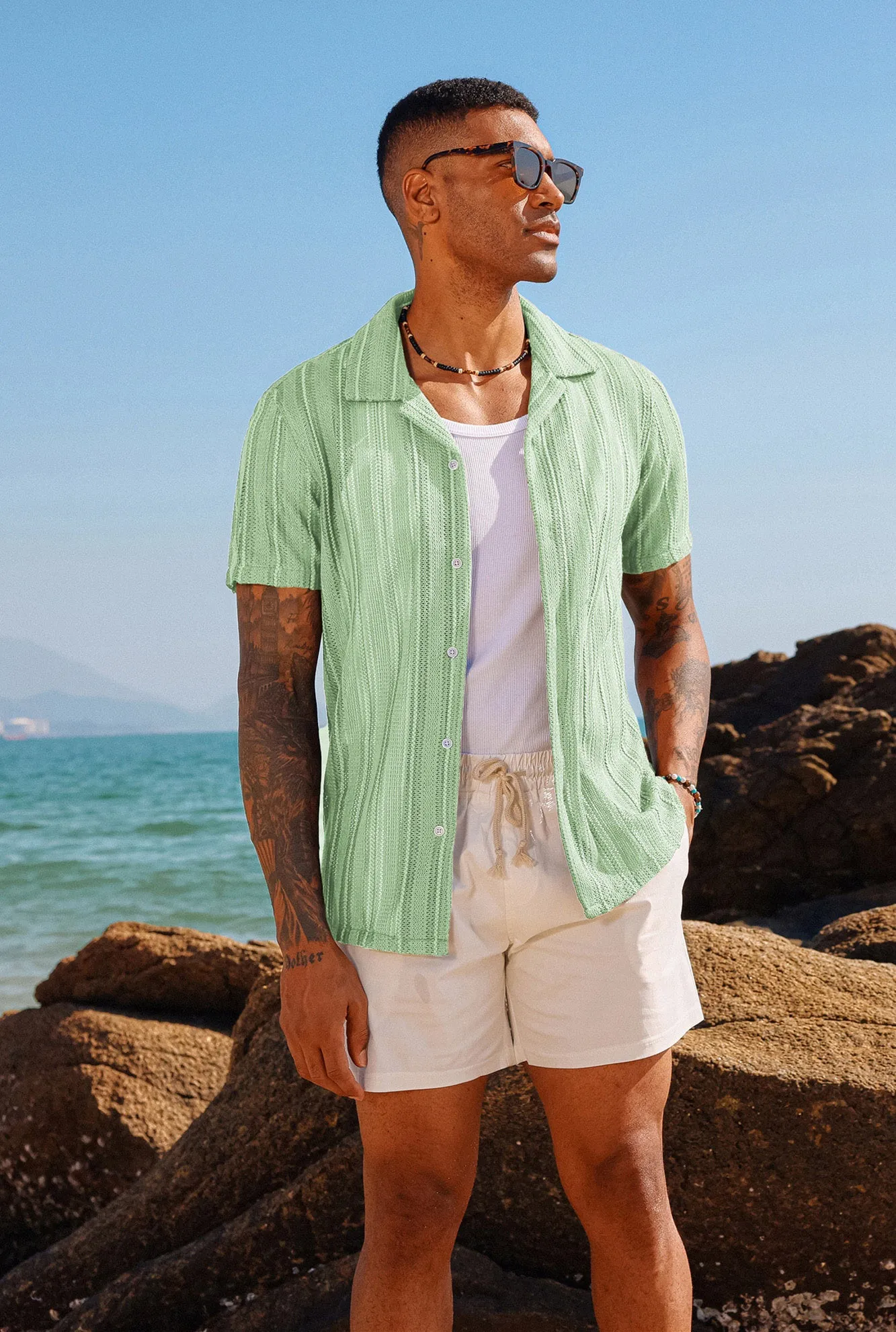 Men's Casual Button Down Cardigan Shirts Cuban Collar Summer Beach Shirts