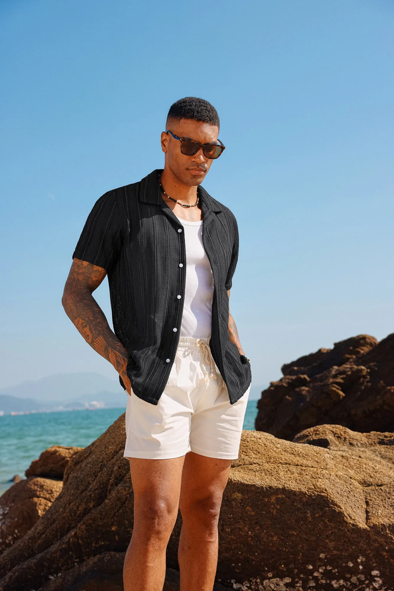 Men's Casual Button Down Cardigan Shirts Cuban Collar Summer Beach Shirts