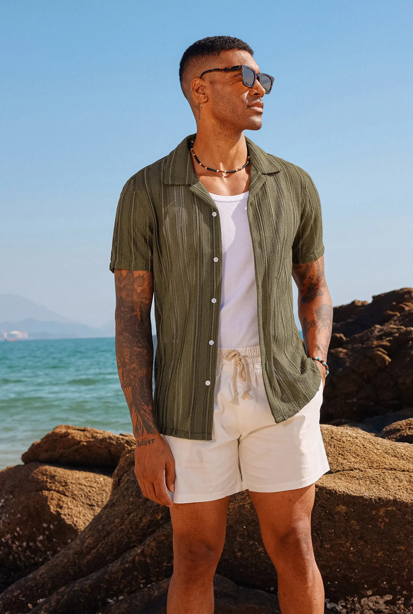 Men's Casual Button Down Cardigan Shirts Cuban Collar Summer Beach Shirts