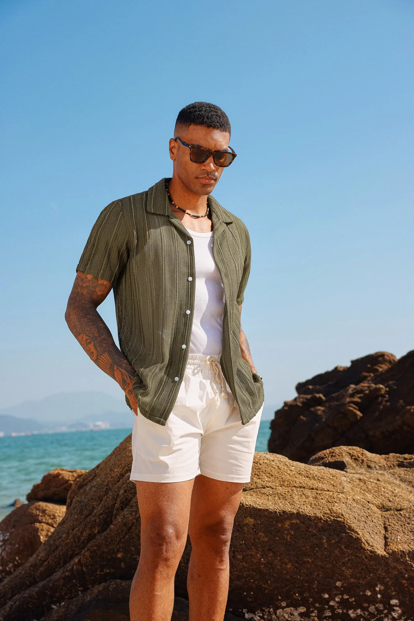 Men's Casual Button Down Cardigan Shirts Cuban Collar Summer Beach Shirts