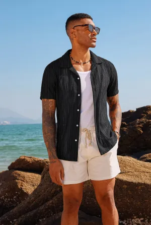 Men's Casual Button Down Cardigan Shirts Cuban Collar Summer Beach Shirts