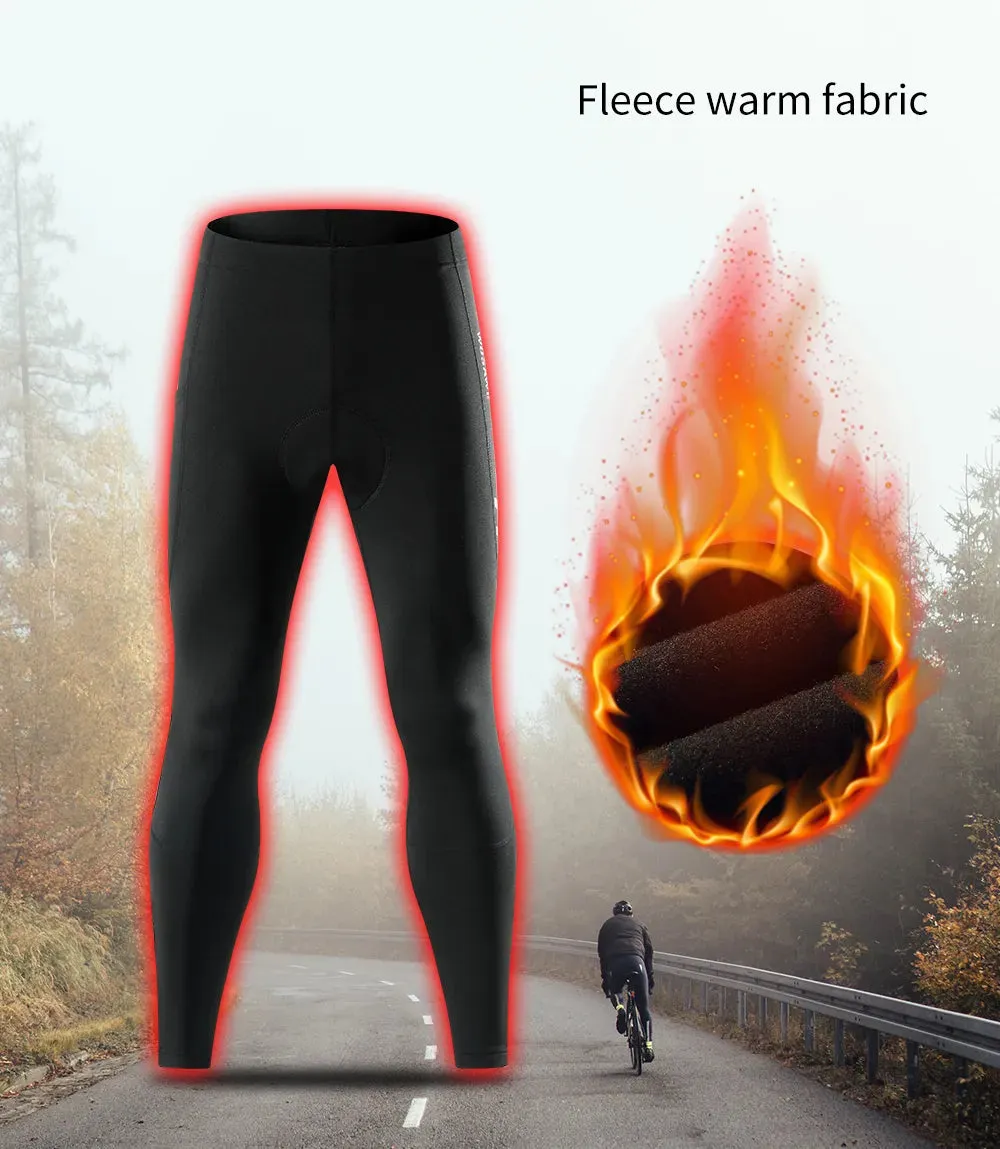 Mens Winter Fleece Cycling Pants Warm Up Bicycle Pant Cushion MTB Ride Bike Trousers Outdoor Sports Reflective Tights