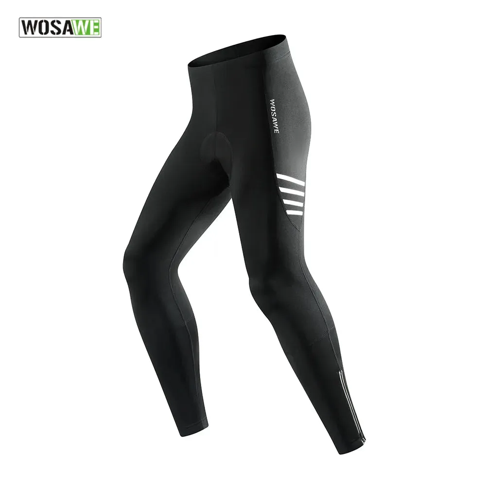 Mens Winter Fleece Cycling Pants Warm Up Bicycle Pant Cushion MTB Ride Bike Trousers Outdoor Sports Reflective Tights