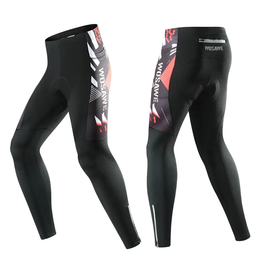 Mens Winter Fleece Cycling Pants Warm Up Bicycle Pant Cushion MTB Ride Bike Trousers Outdoor Sports Reflective Tights