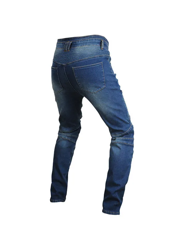 Men’s Winter Fleece-Lined Retro Slim-Fit Denim Motorcycle Pants with Knee & Hip Protectors