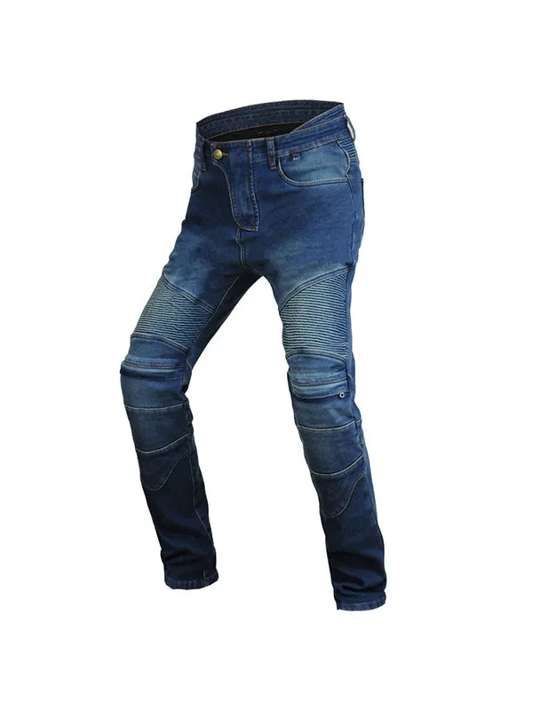 Men’s Winter Fleece-Lined Retro Slim-Fit Denim Motorcycle Pants with Knee & Hip Protectors