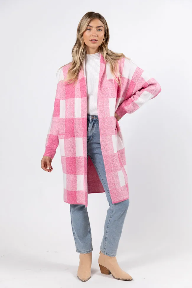 News To Me Pink Plaid Sweater Coat FINAL SALE