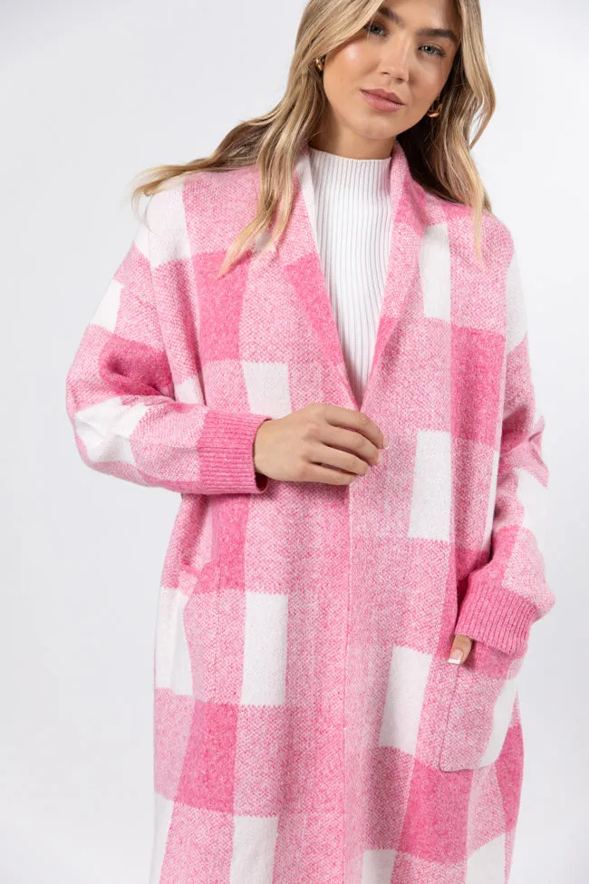 News To Me Pink Plaid Sweater Coat FINAL SALE