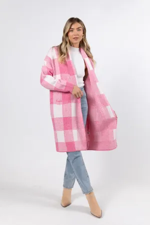 News To Me Pink Plaid Sweater Coat FINAL SALE