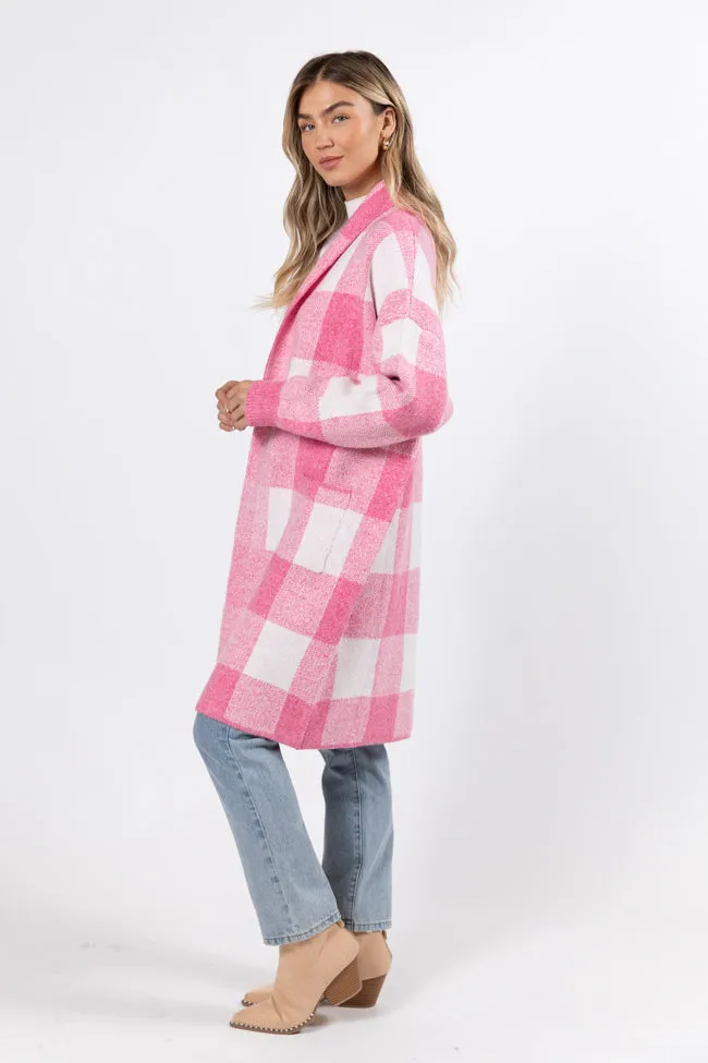 News To Me Pink Plaid Sweater Coat FINAL SALE