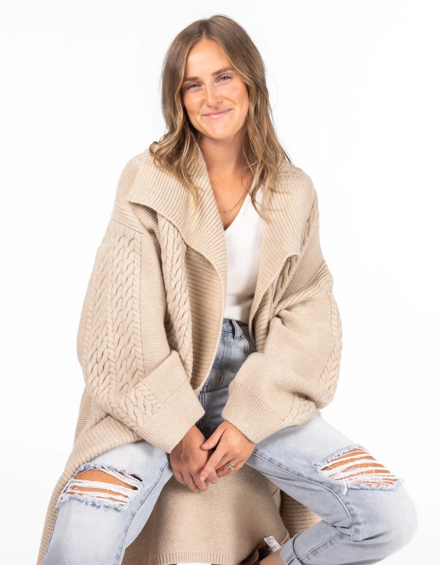 Oak Oversize Edge to Edge Maxi Cardigan in Beige