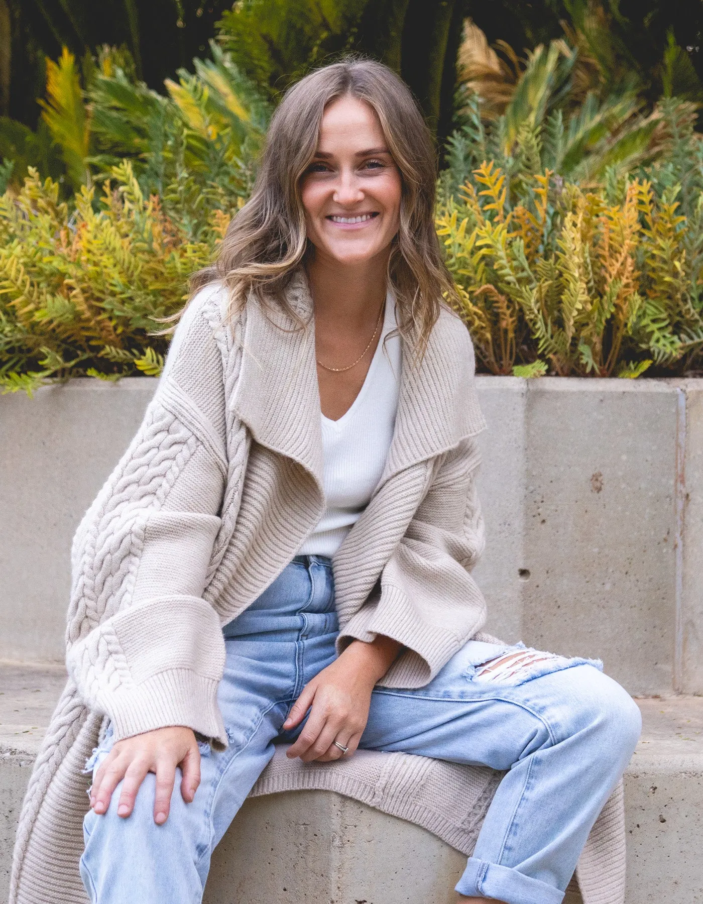 Oak Oversize Edge to Edge Maxi Cardigan in Beige