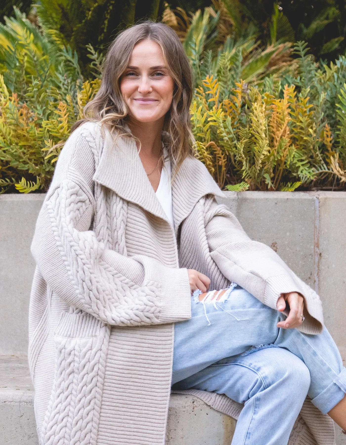 Oak Oversize Edge to Edge Maxi Cardigan in Beige