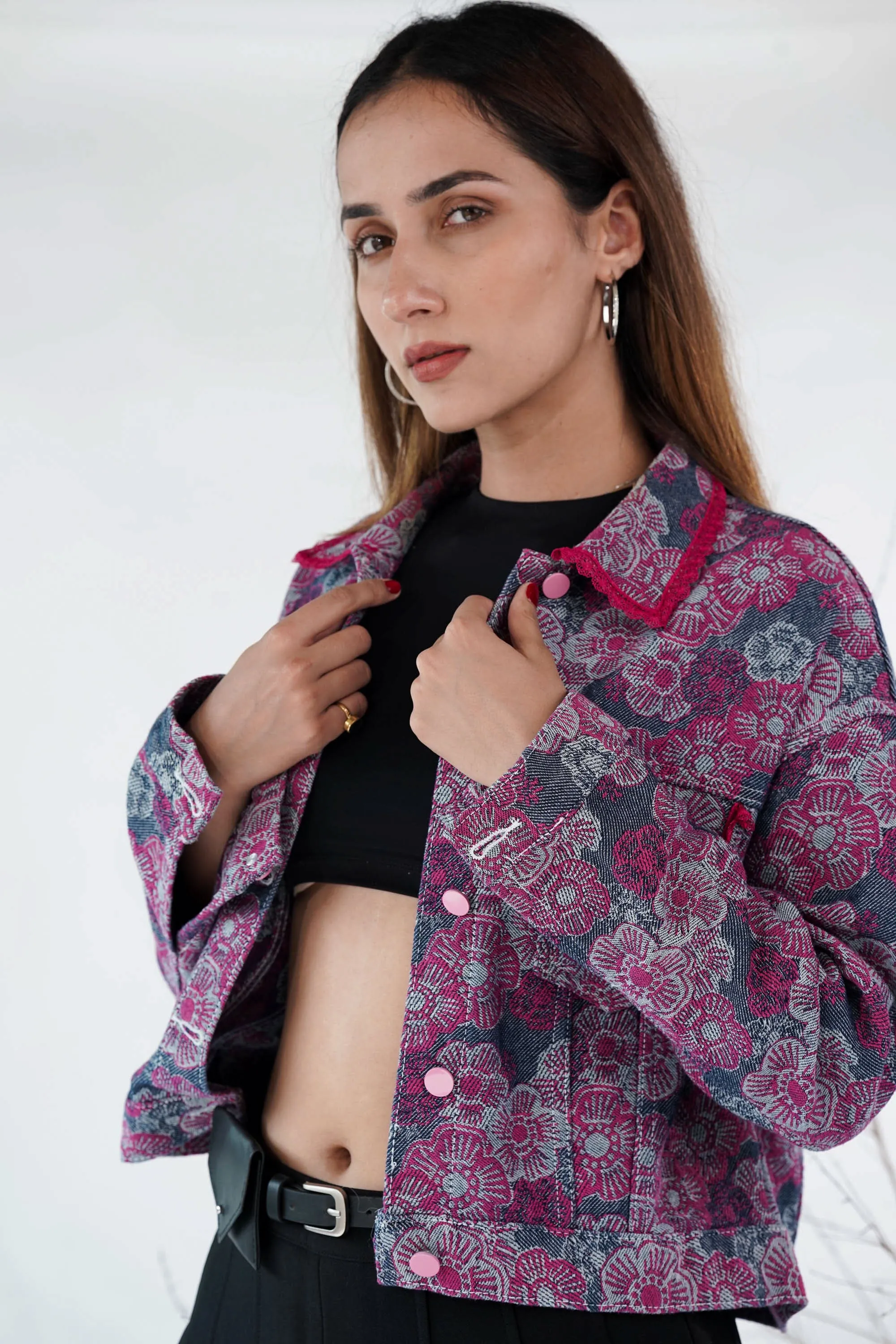 Pink Blossom Denim Jacket