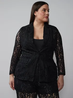 Plus Single Breasted Lace Blazer