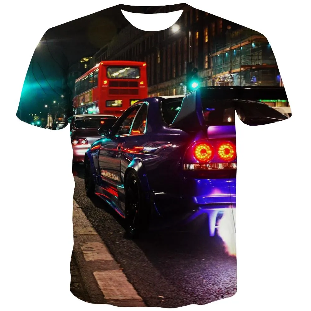 Racing Car T shirts Men Metal T-shirts 3d City Tshirts Novelty Gray Tshirt Printed Retro T-shirts Graphic