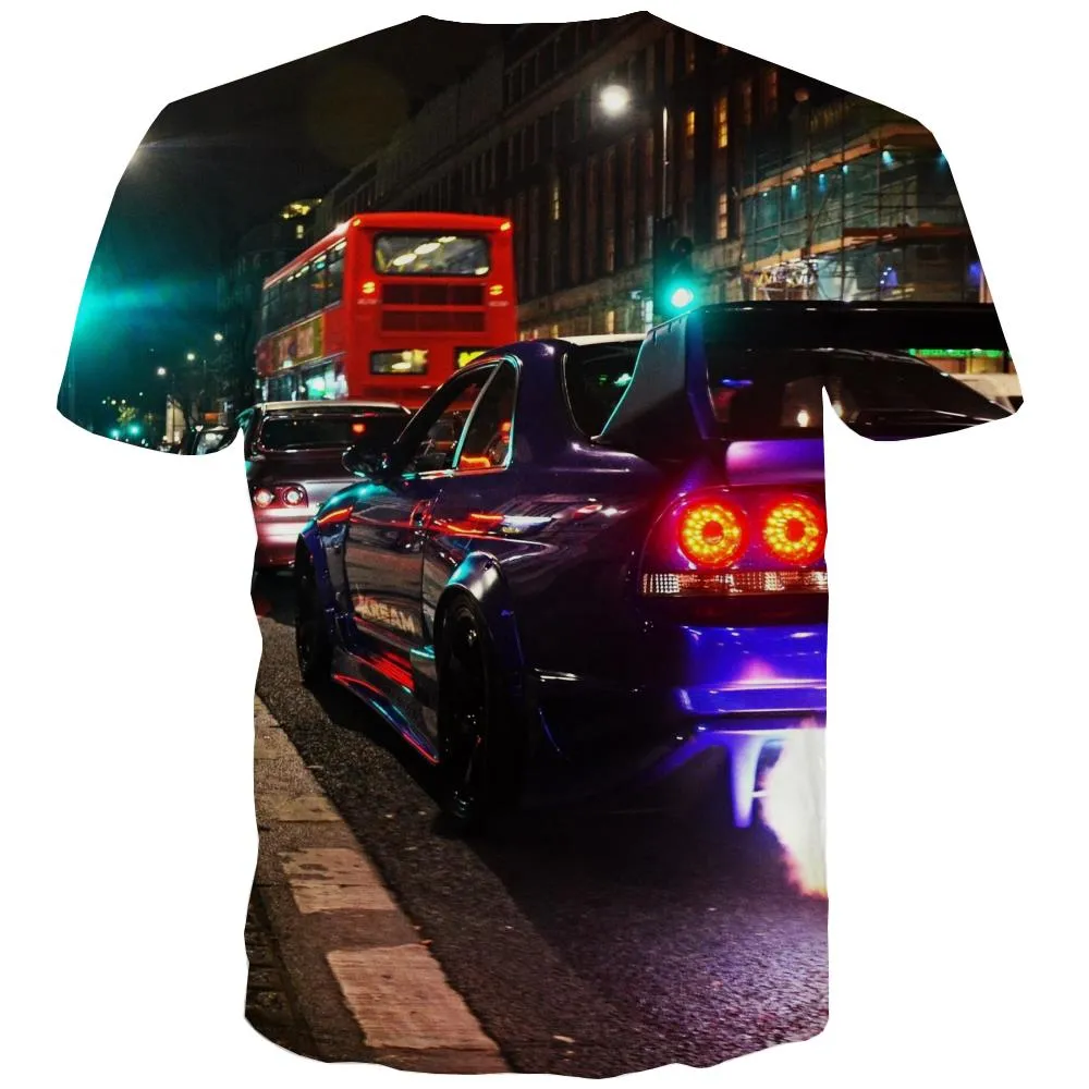 Racing Car T shirts Men Metal T-shirts 3d City Tshirts Novelty Gray Tshirt Printed Retro T-shirts Graphic