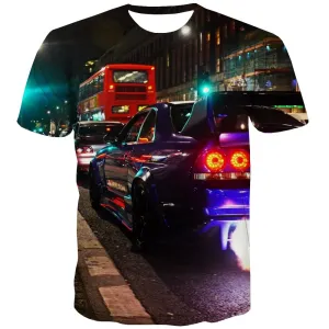 Racing Car T shirts Men Metal T-shirts 3d City Tshirts Novelty Gray Tshirt Printed Retro T-shirts Graphic