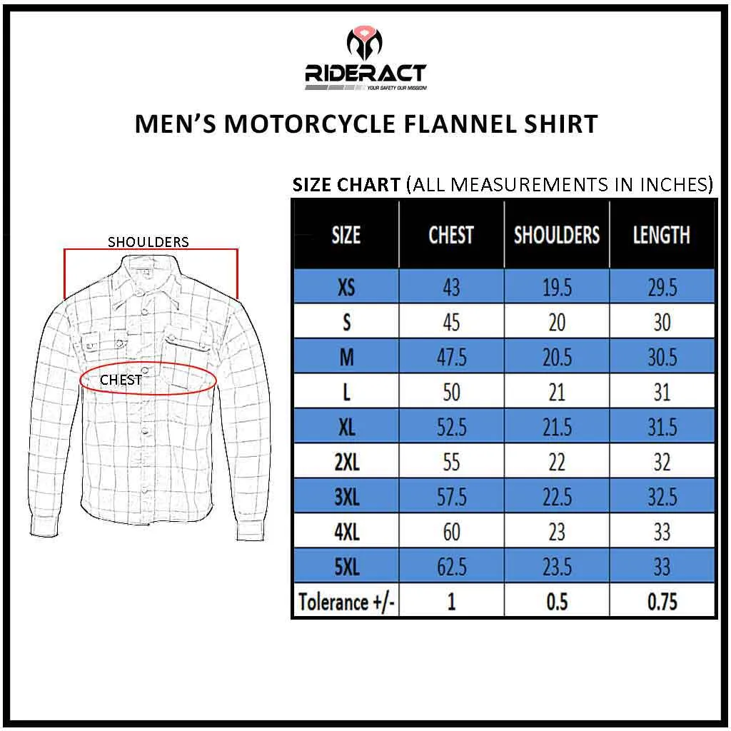 RIDERACT® Men's Reinforced Flannel Motorcycle Shirt Road Series Grey