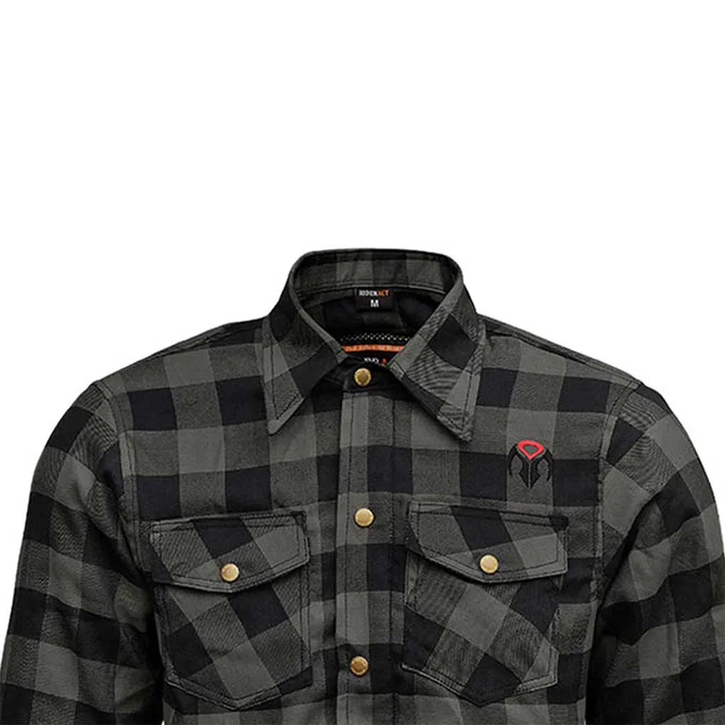 RIDERACT® Men's Reinforced Flannel Motorcycle Shirt Road Series Grey