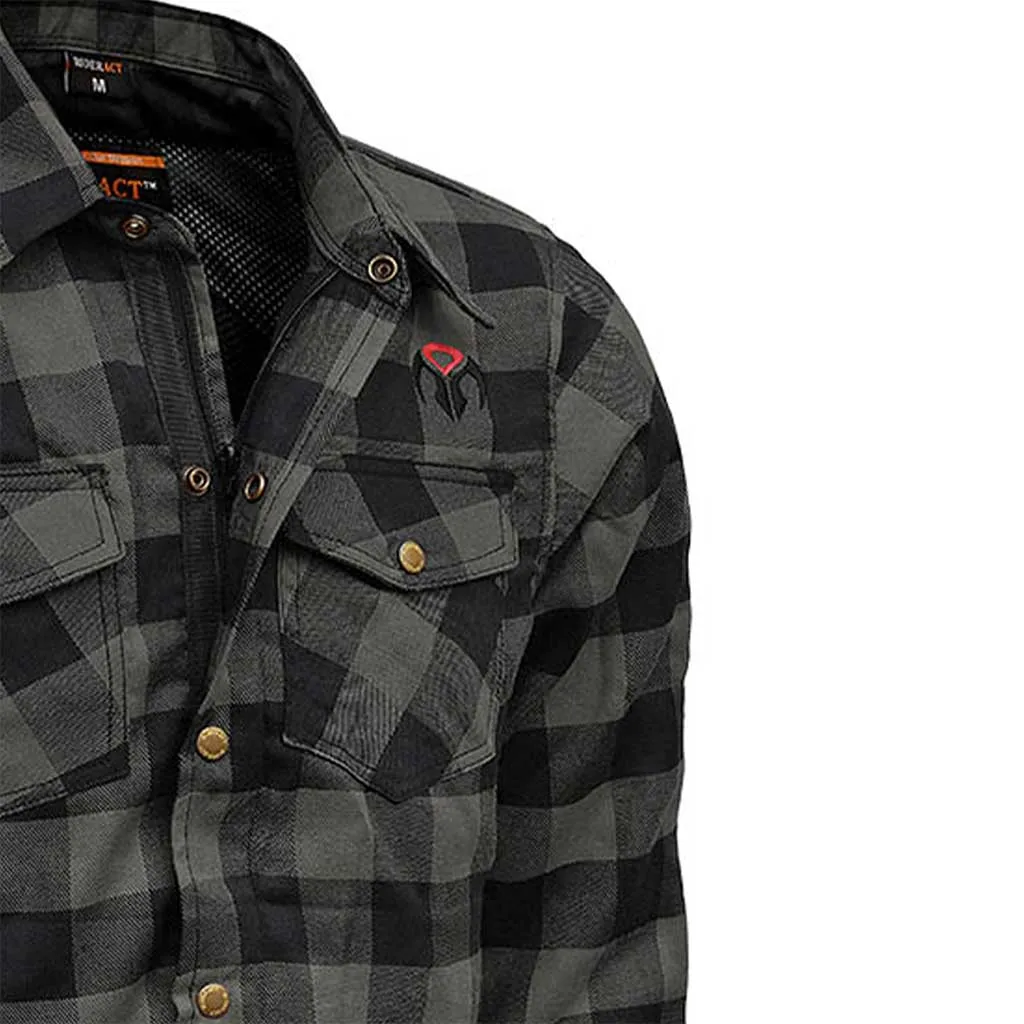 RIDERACT® Men's Reinforced Flannel Motorcycle Shirt Road Series Grey