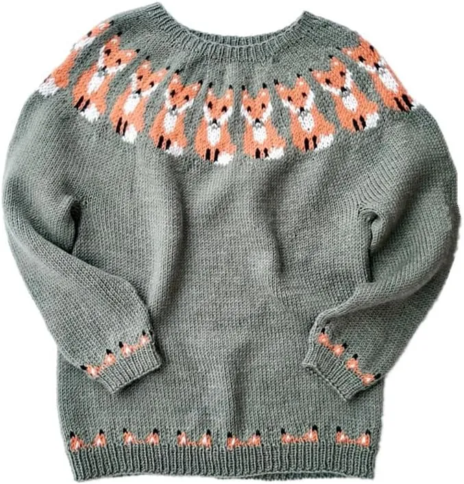 Round Neck Loose Fox Knitted Sweater