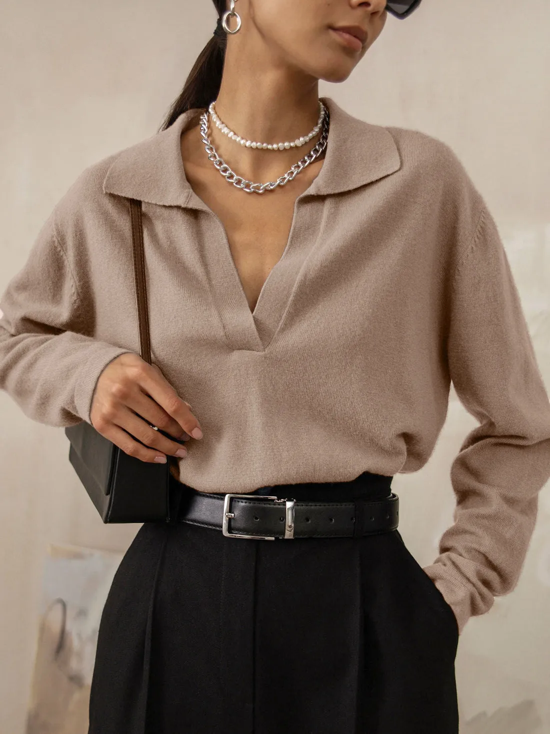 Simple Collar Long Sleeve Sweater