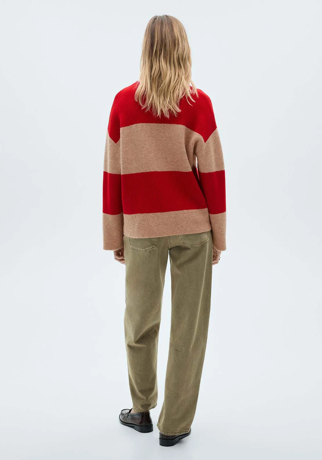 Striped polo-neck sweater - Red