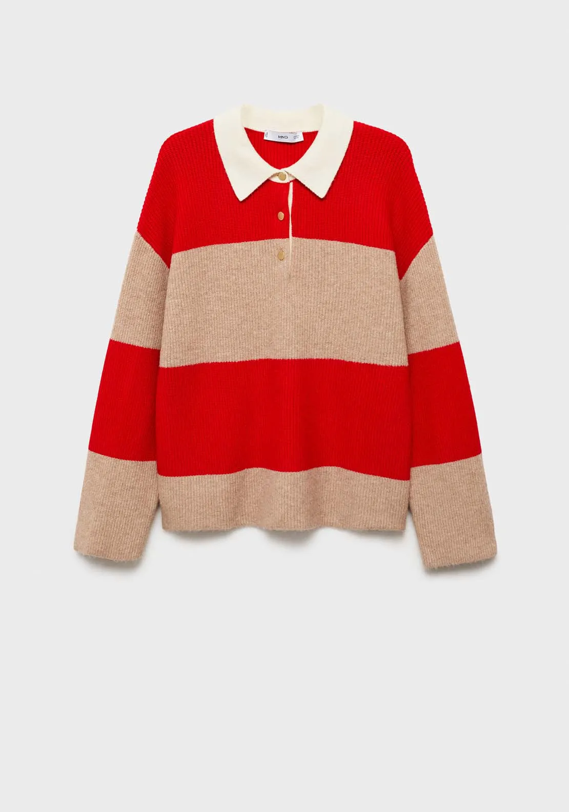 Striped polo-neck sweater - Red