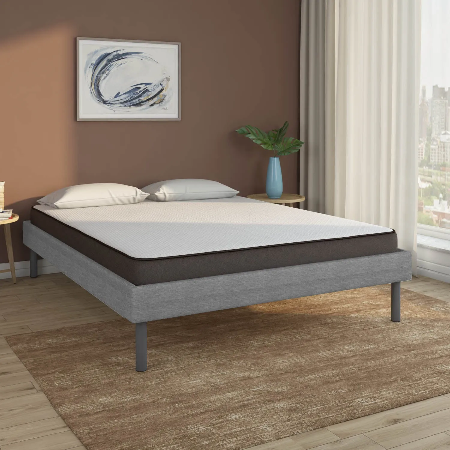 Velvette Upholstered Bed (Grey)   Lite Dual Comfort (Queen)