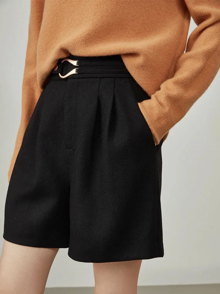 Winter Black Woolen Casual Thicken Shorts