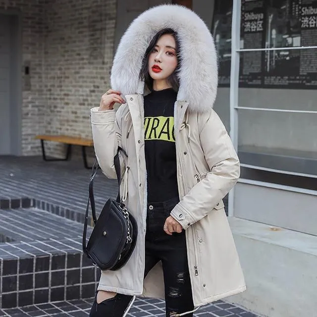 Winter Parkas coat hooded fur collar thick section warm