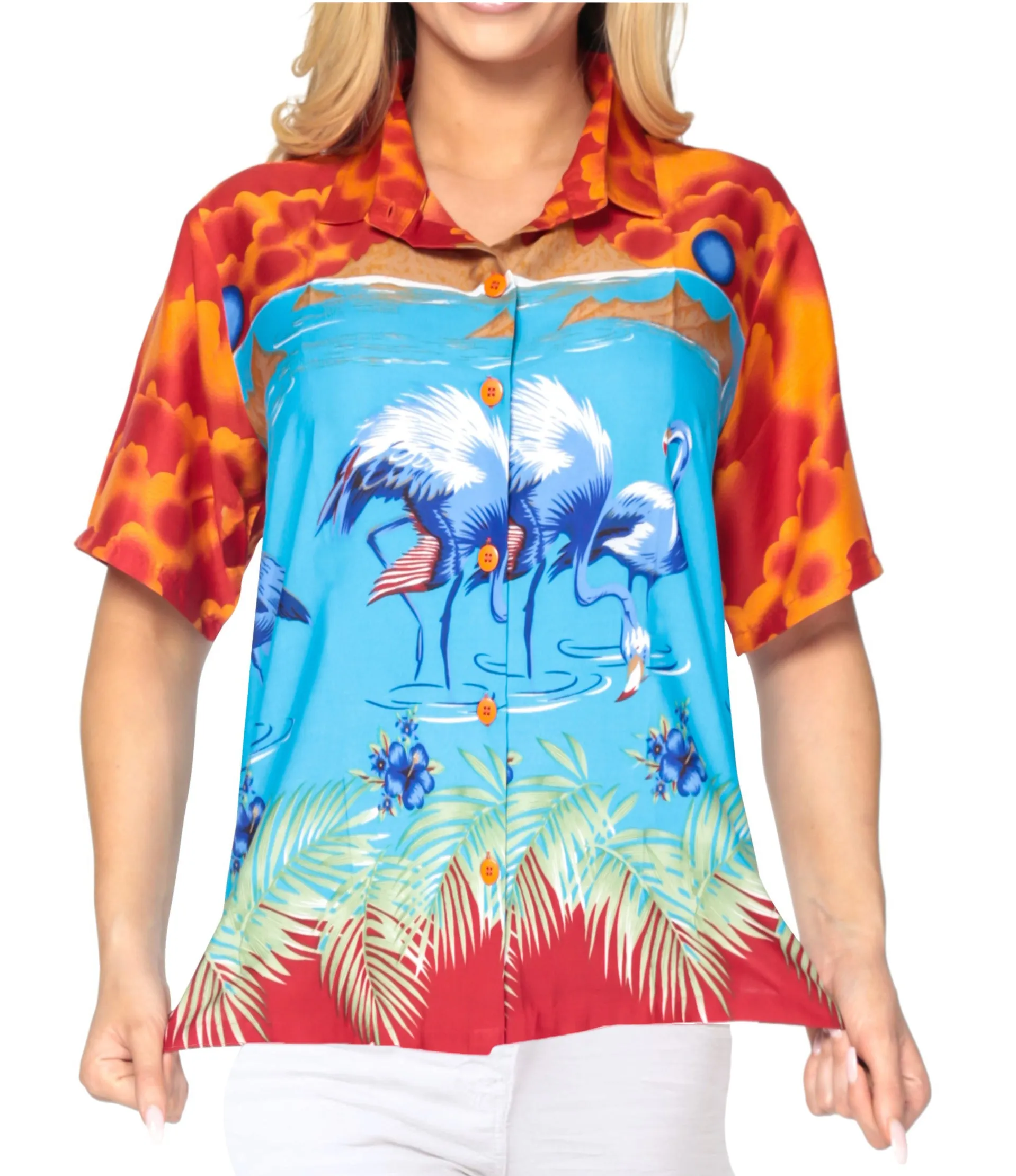 Women Hawaiian Shirt Blouses Beach Top Tank Casual Aloha Holiday Sport Boho