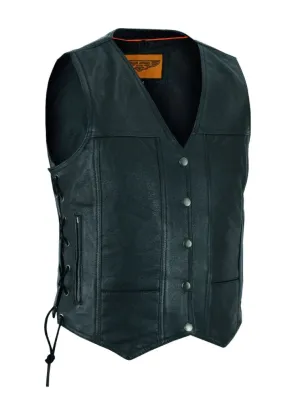 Womens Leather Motorcycle Vest With Concealed Carry Pockets & Side Laces