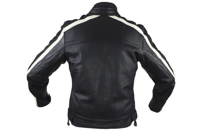 Womens Racing Leather Jacket With Off White Stripes, LJ7019-11-DL