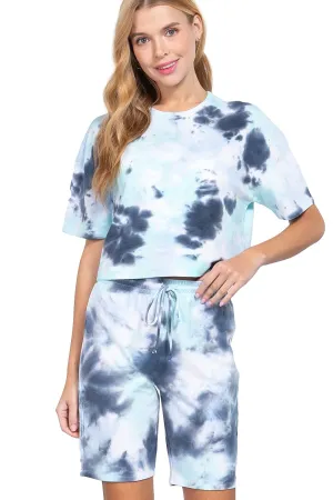 Womens-Tie Dye Short Sleeve Crew Neck T Shirt Top