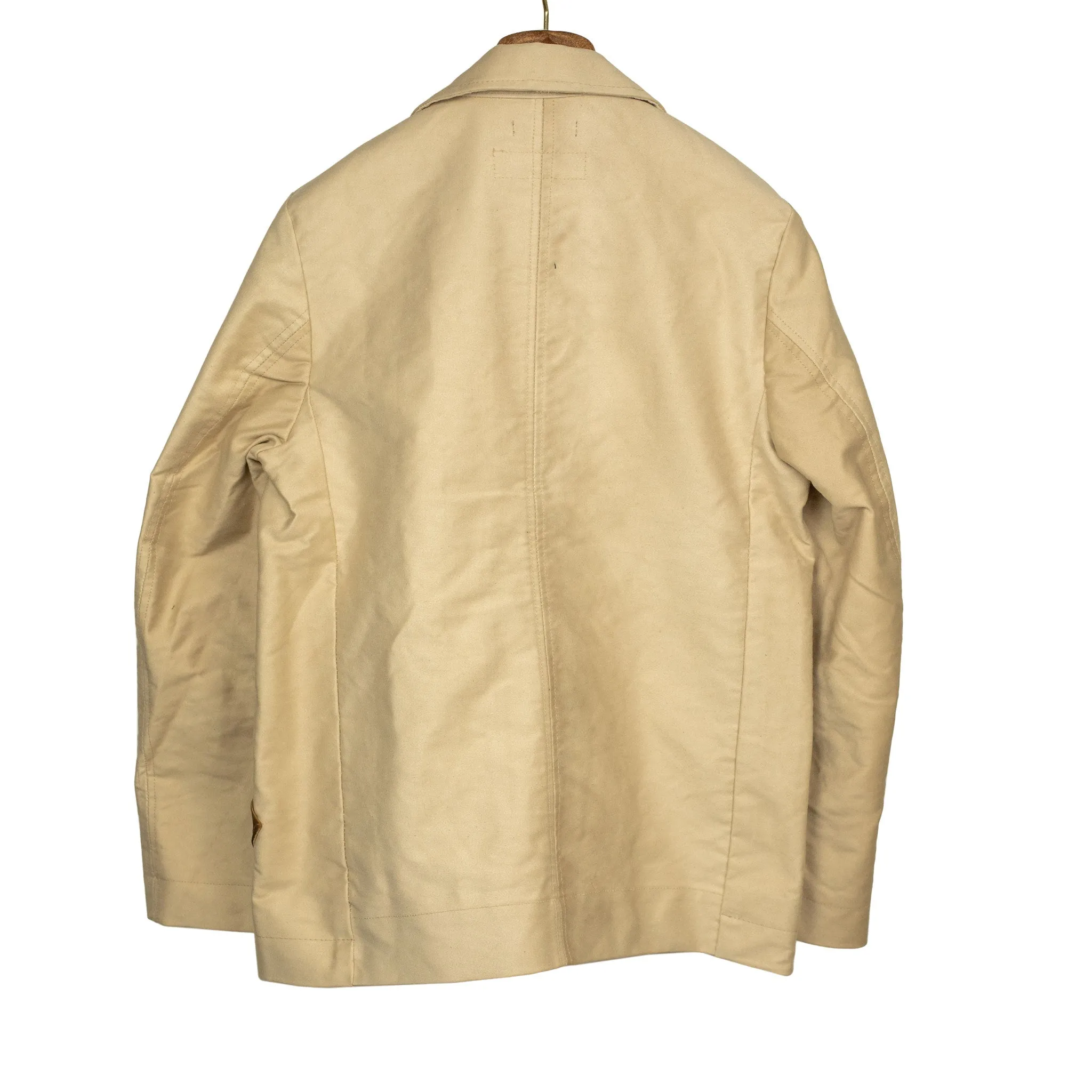 Work jacket in cream and brown burnt molton cotton